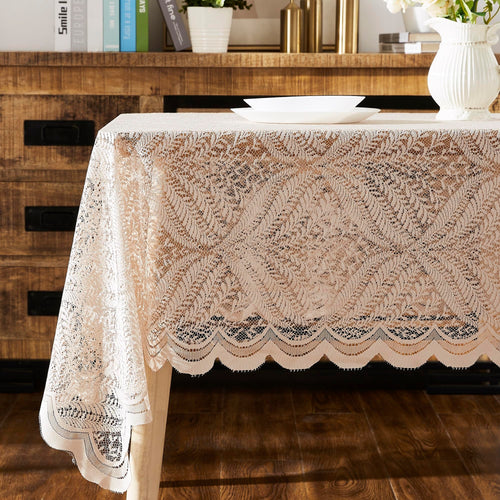 Warm Home Designs Golden Linen Lace Tablecloth. Oblong Tablecloth Measures 60 x 84 Inches. Floral Tablecloth Rustic Tablecloth or Boho Tablecloth for Farmhouse Kitchen Table. AME Linen 60x84
